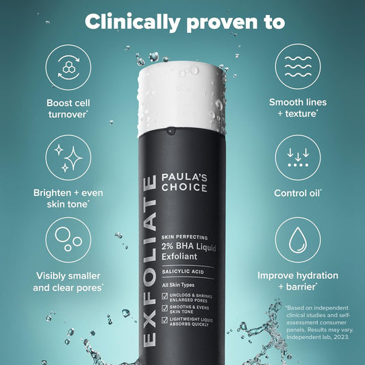 SKIN PERFECTING 2% BHA Liquid Salicylic Acid Exfoliant-Facial Exfoliant for Enlarged Pores, Wrinkles & Fine Lines, Suitable for Blackhead-Prone Skin, Fragrance-Free