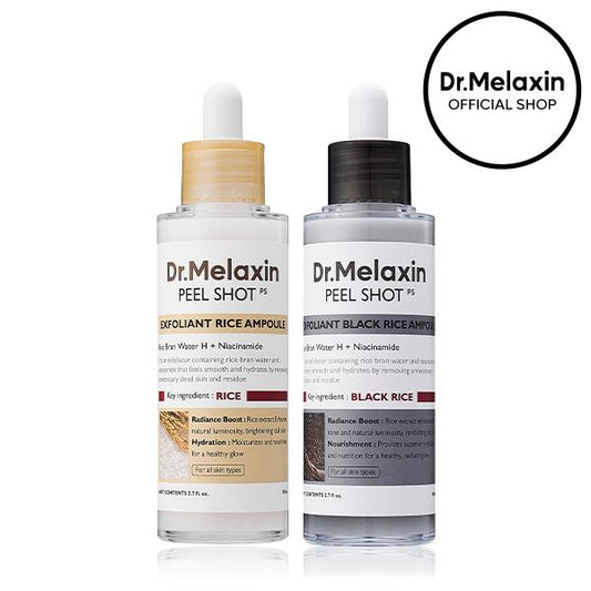 [Dr.Melaxin Official] Peel Shot Glow Rice Ampoule Duo - Serums for Brightening, Exfoliating, and Moisturizing - Suitable for All Skin Types