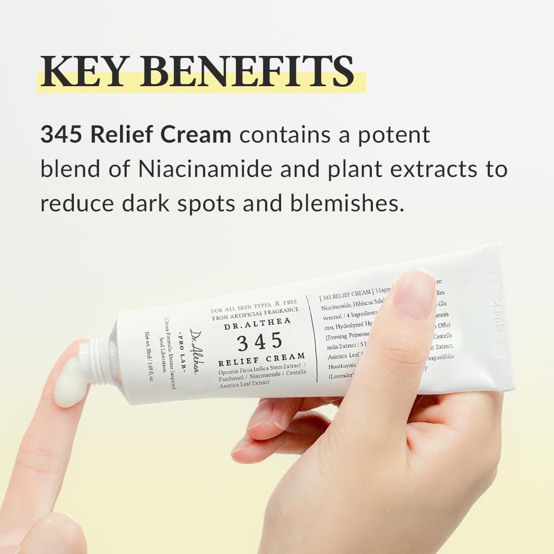 Dr.Althea 345 Relief Cream | Daily Face Moisturizer | Blemish Relief Care | Soothing Recovery & Moisture with Niacinamide, Panthenol | Korean Vegan Skin Care for All Skin Types | 1.7 Fl Oz (Pack of 1)
